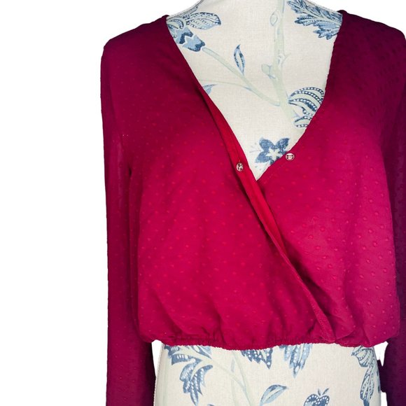 Showpo Size 14 Red Wine Long Sleeve Crop Top Festival Party - Picture 2 of 11